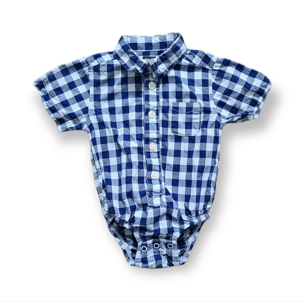 Oshkosh Baby Boy Blue Buffalo Plaid Onesie Buttondown Shirt